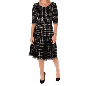 Taylor Plaid Fringe-Trim Sweater Dress